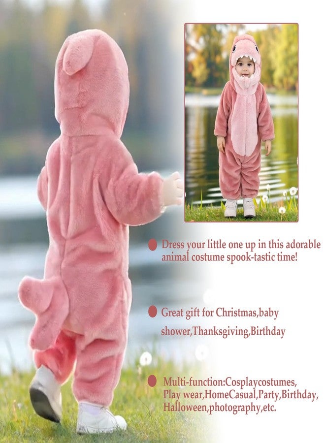 TONWHAR Toddlers Animal Costume Unisex Baby's Warm Halloween Outfits Kids Dress Up Jumpsuits Rompers(5T,Pink Shark) - Image 5